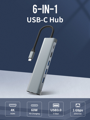 Docking Station USB C Adapter 6 In 1 with HDMI 4K Triple Display Port 3 60W PD